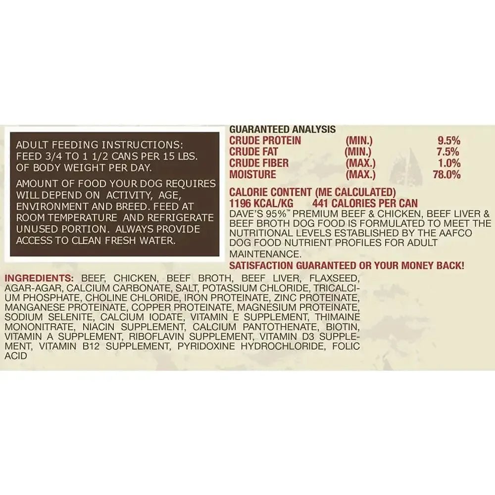 Dave's Pet Food™ 95% Premium Meat Grain Free Beef & Chicken Dog Food 13 Oz x 12 Count - Talis Us