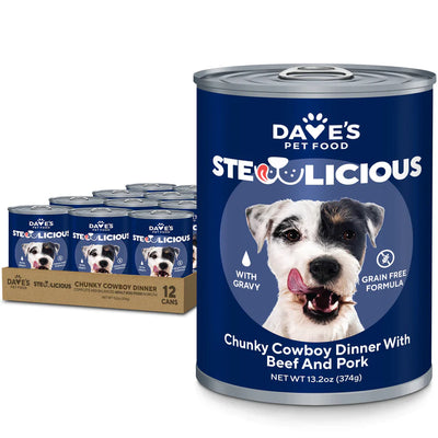 Dave's Pet Food Chunky Cowboy Dinner with Beef and Pork Dogs Food in 13.2oz cans for dogs