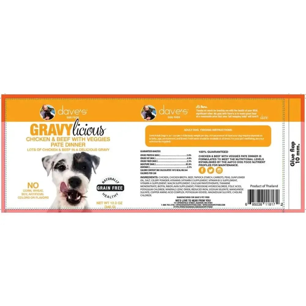Dave's Pet Food™ Grain Free Gravylicious Chicken & Beef with Veggies Pate Dinner. Lots of Chicken & - Talis Us