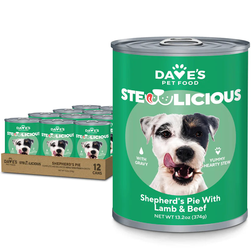 Dave's Pet Food Shepherd's Pie with Lamb & Beef Dog Food in 13.2 oz can for a hearty meal