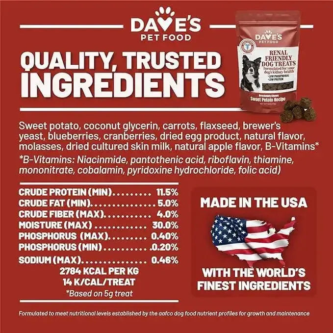 Dave's Pet Food Renal - Friendly Sweet Potato Grain - Free Soft & Chewy Dog Treats 5oz - Talis Us