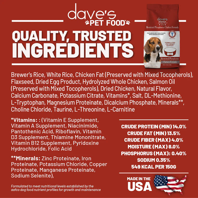 Dave's Pet Food restricted phosphorus dog food with high-quality ingredients for dogs