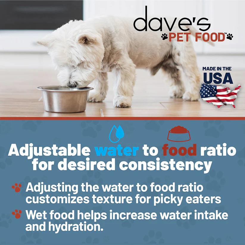 Dave's Pet Food restricted phosphorus dog food for adjusting water to food ratio for picky eaters
