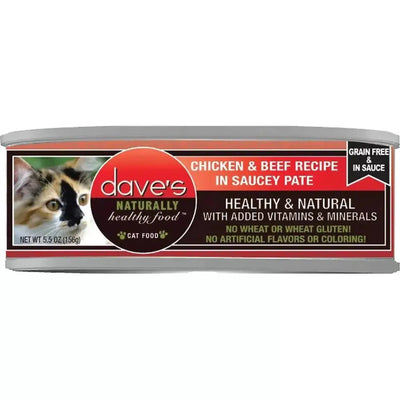 Dave's Pet Food Saucey Pate Grain Free Wet Cat Food 5.5oz can case of 24 - Talis Us