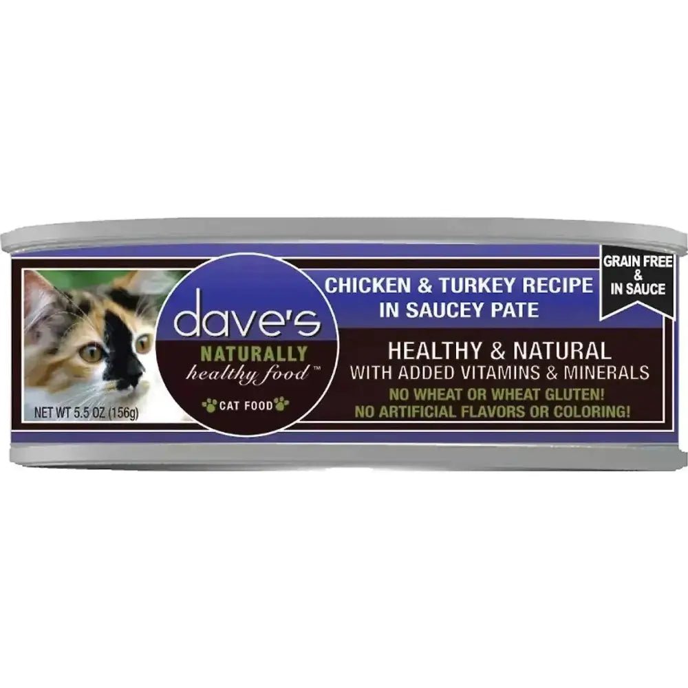 Dave's Pet Food Saucey Pate Grain Free Wet Cat Food 5.5oz can case of 24 - Talis Us
