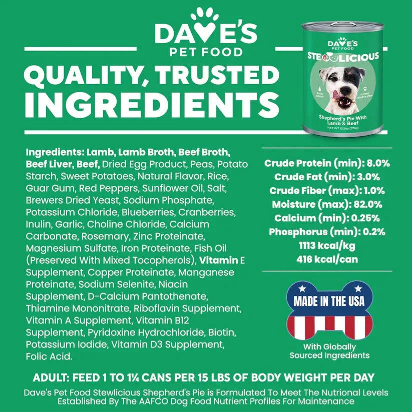 Dave's Pet Food Stewlicious Shepherd's Pie with Lamb & Beef Dog Food 12ea/13.2 oz - Talis Us