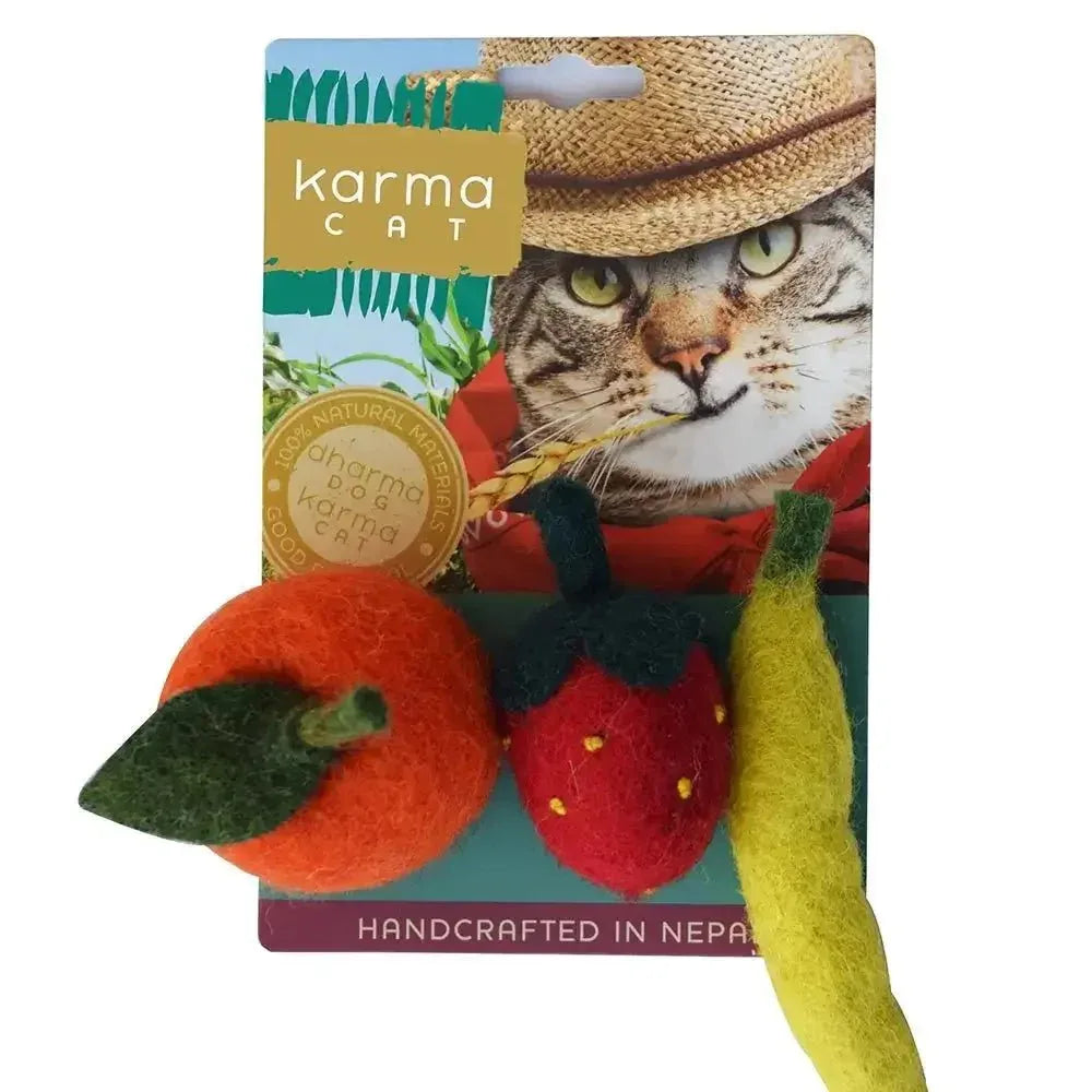Dharma Dog Karma Cat Fruits Wool Cat Toys, Pack of 3 Assorted Toys - Talis Us