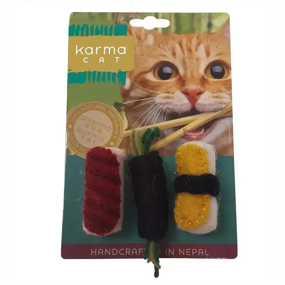 Dharma Dog Karma Cat Sushi Wool Cat Toys, Pack of 3 Assorted Toys - Talis Us