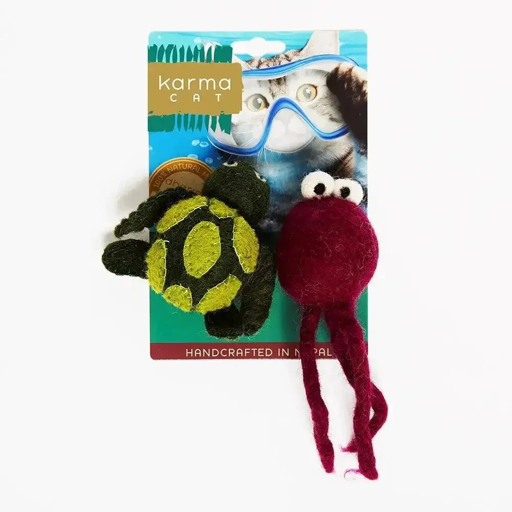 Dharma Dog Karma Cat Turtle & Jellyfish Wool Cat Toys, Pack of 2 Assorted Toys - Talis Us
