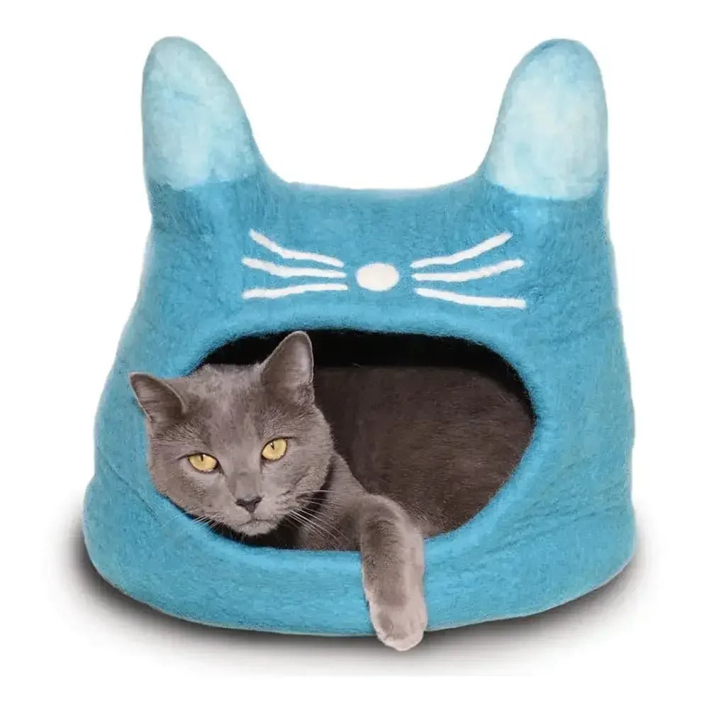 Dharma Dog Karma Cat Wool Pet Cave, Cat Head, Turquoise Small Dogs & Cat Bed - Talis Us