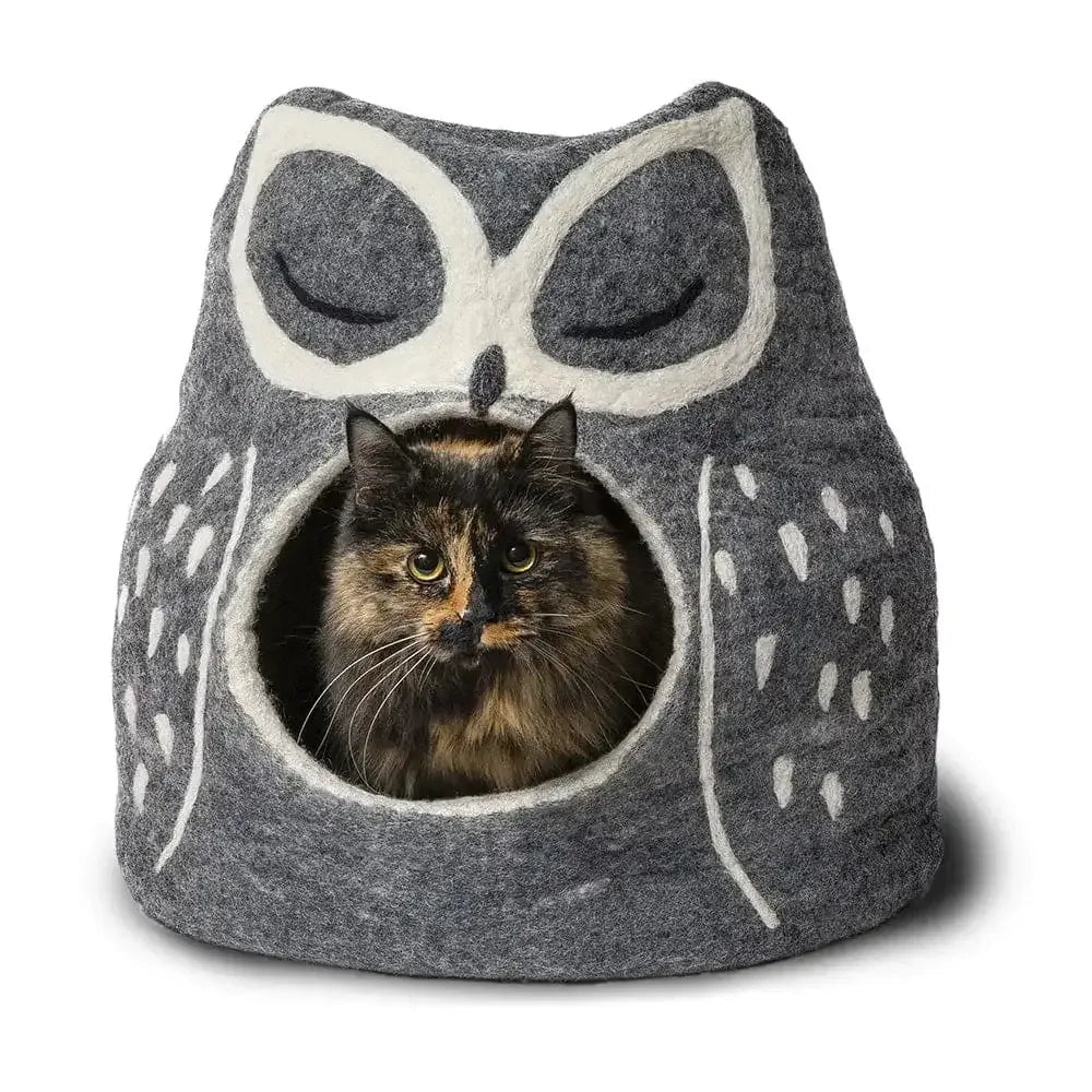 Dharma Dog Karma Cat Wool Pet Cave, Owl, Grey Small Dogs & Cat Bed - Talis Us