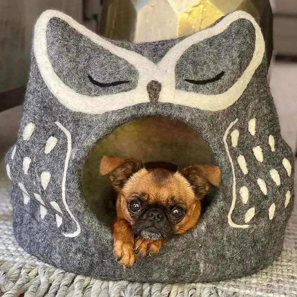 Dharma Dog Karma Cat Wool Pet Cave, Owl, Grey Small Dogs & Cat Bed - Talis Us