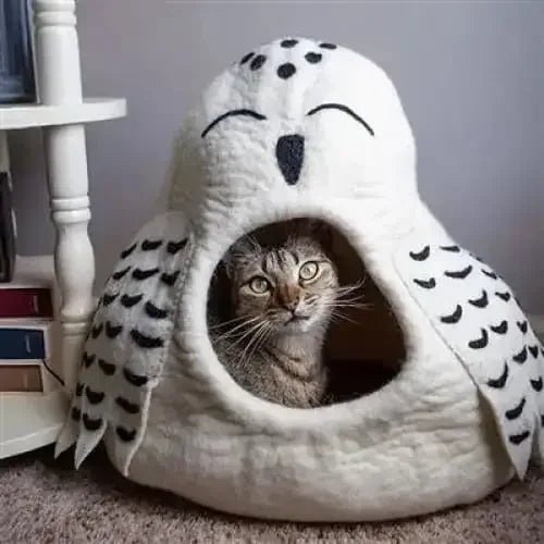 Dharma Dog Karma Cat Wool Pet Cave, Owl, Snowy Small Dogs & Cat Bed - Talis Us