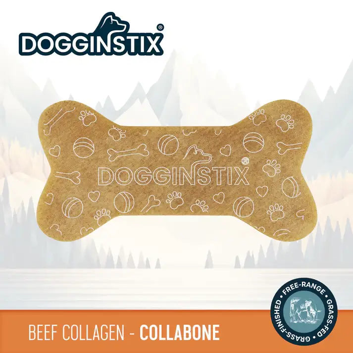 Dogginstix Beef Collagen Collabone, a natural dog chew for joint health with fun designs