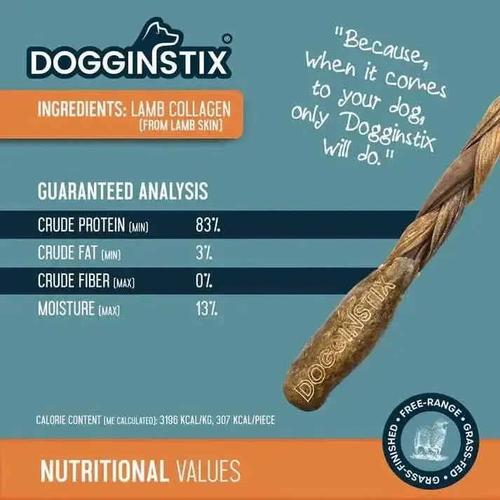 DogginStix Braided Lamb Collagen Barbell Dog Chew Treats Case of 30 - Talis Us