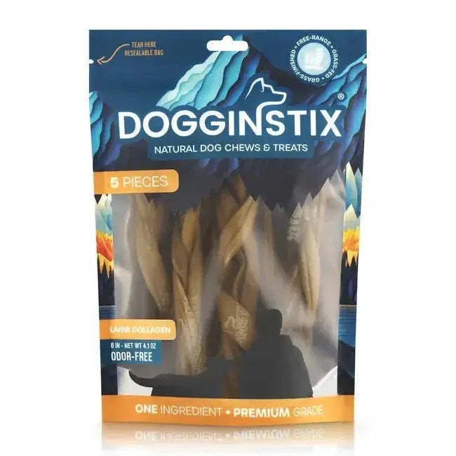 Dogginstix Braided Lamb Collagen Dog Chews 6" - 5 Pieces - Talis Us