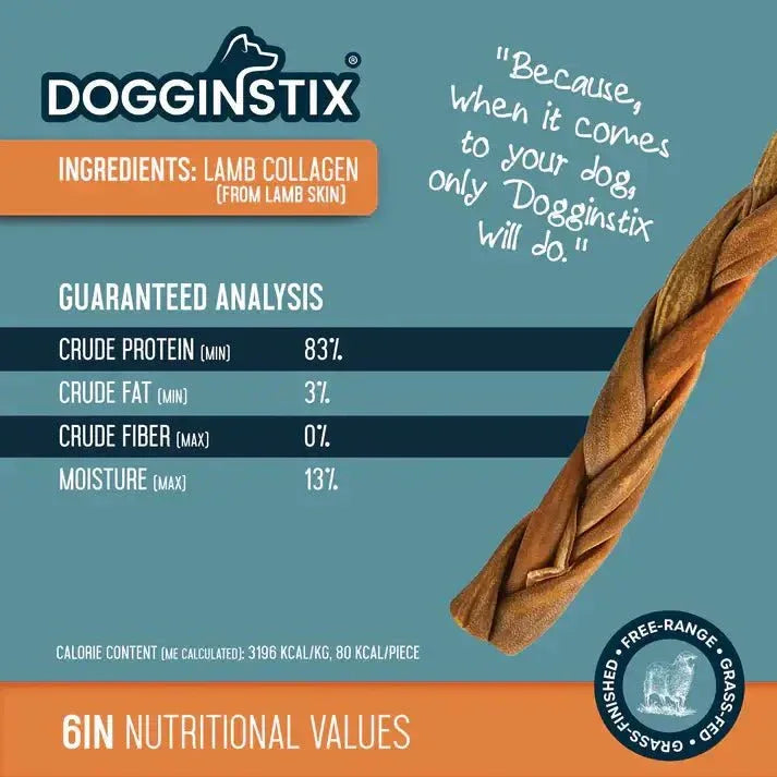 Dogginstix Braided Lamb Collagen Dog Chews 6" - 5 Pieces - Talis Us