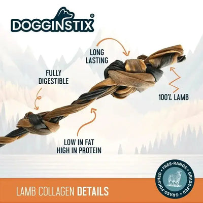 Dogginstix Braided Sticks Lamb Collagen Double Knots Dog Chews Case of 25 - Talis Us