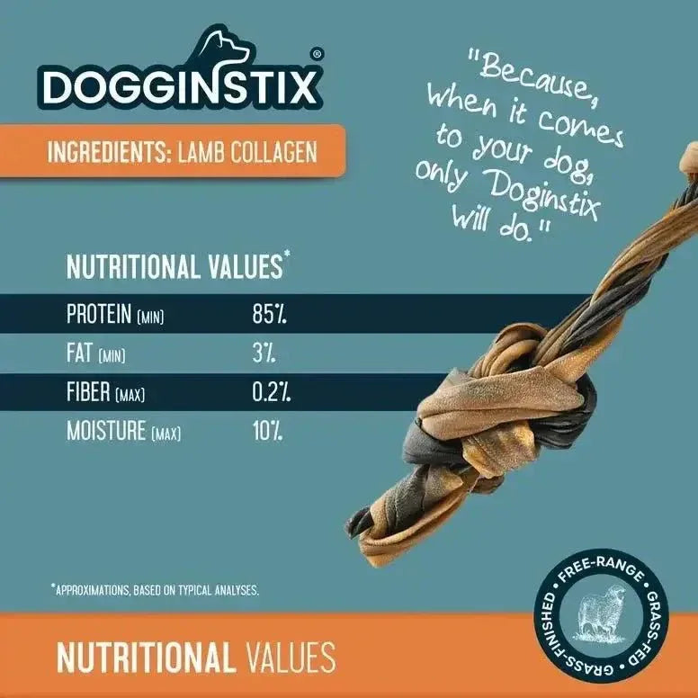 Dogginstix Braided Sticks Lamb Collagen Double Knots Dog Chews Case of 25 - Talis Us
