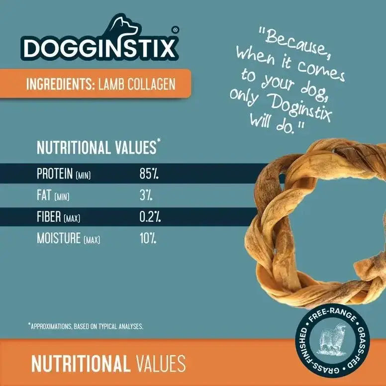 Dogginstix Braided Sticks Lamb Collagen Ring for Dogs Case of 40 - Talis Us