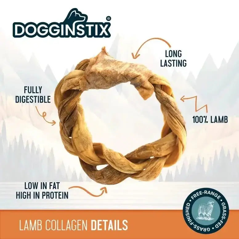 Dogginstix Braided Sticks Lamb Collagen Ring for Dogs Case of 40 - Talis Us
