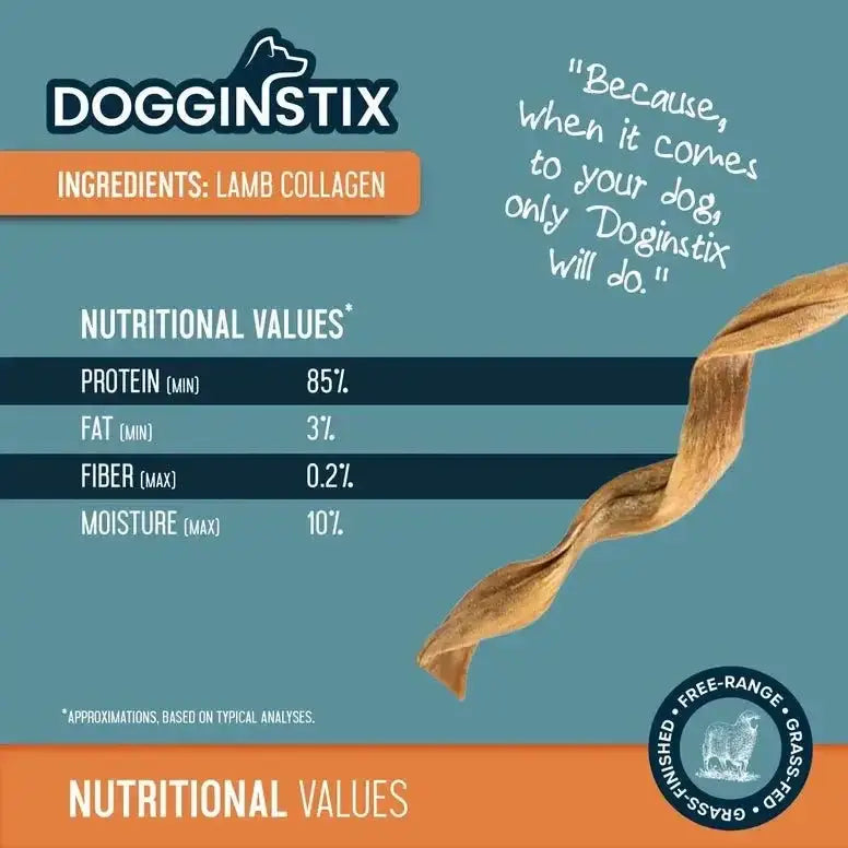 Dogginstix Lamb Collagen Twist Chews for Dogs 12" Case of 25 - Talis Us
