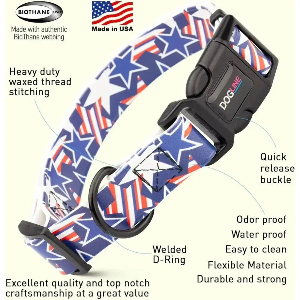Dogline Biothane Printed Flag Dog Collar with Quick Release Buckle - Talis Us
