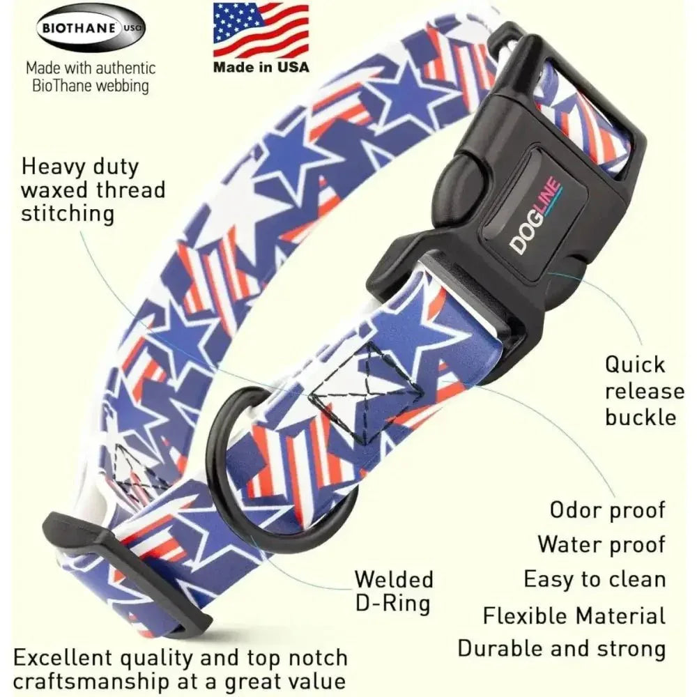Dogline Biothane Printed Flag Dog Collar with Quick Release Buckle - Talis Us