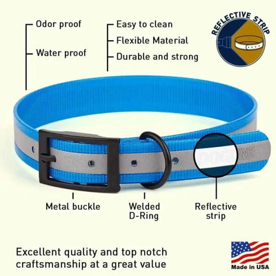 Dogline Biothane Translucent Reflective Waterproof Dog Collar Strong Coated Nylon Webbing with Black Dogline WP