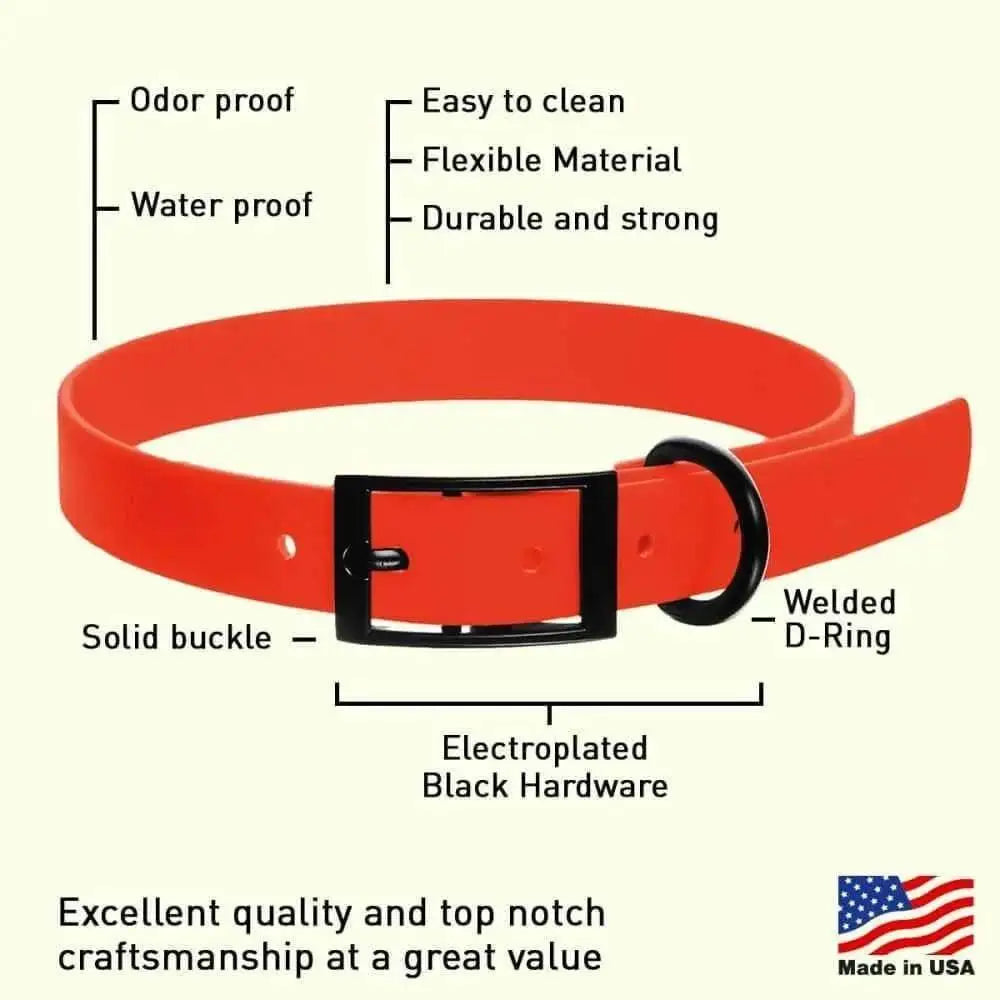 Dogline Biothane Waterproof Dog Collar Strong Coated Nylon Webbing with Black Hardware Odor- Proof Dogline WP