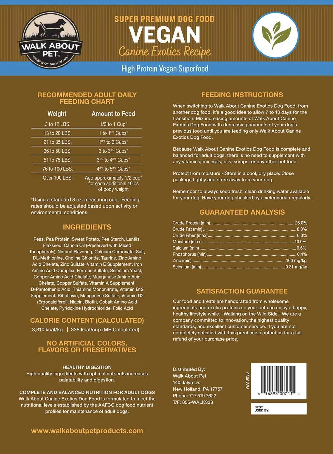 Vegan Dog Food for Sensitive Stomachs - Walk About Pet Canine Exotics Super Premium Kibble
