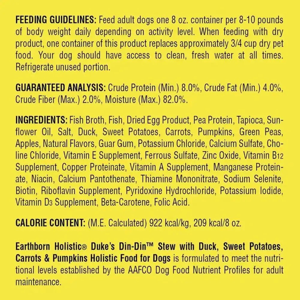 Earthborn Holistic Duke's Din - Din Stew Grain - Free Wet Dog Food 8ea/8 oz - Talis Us