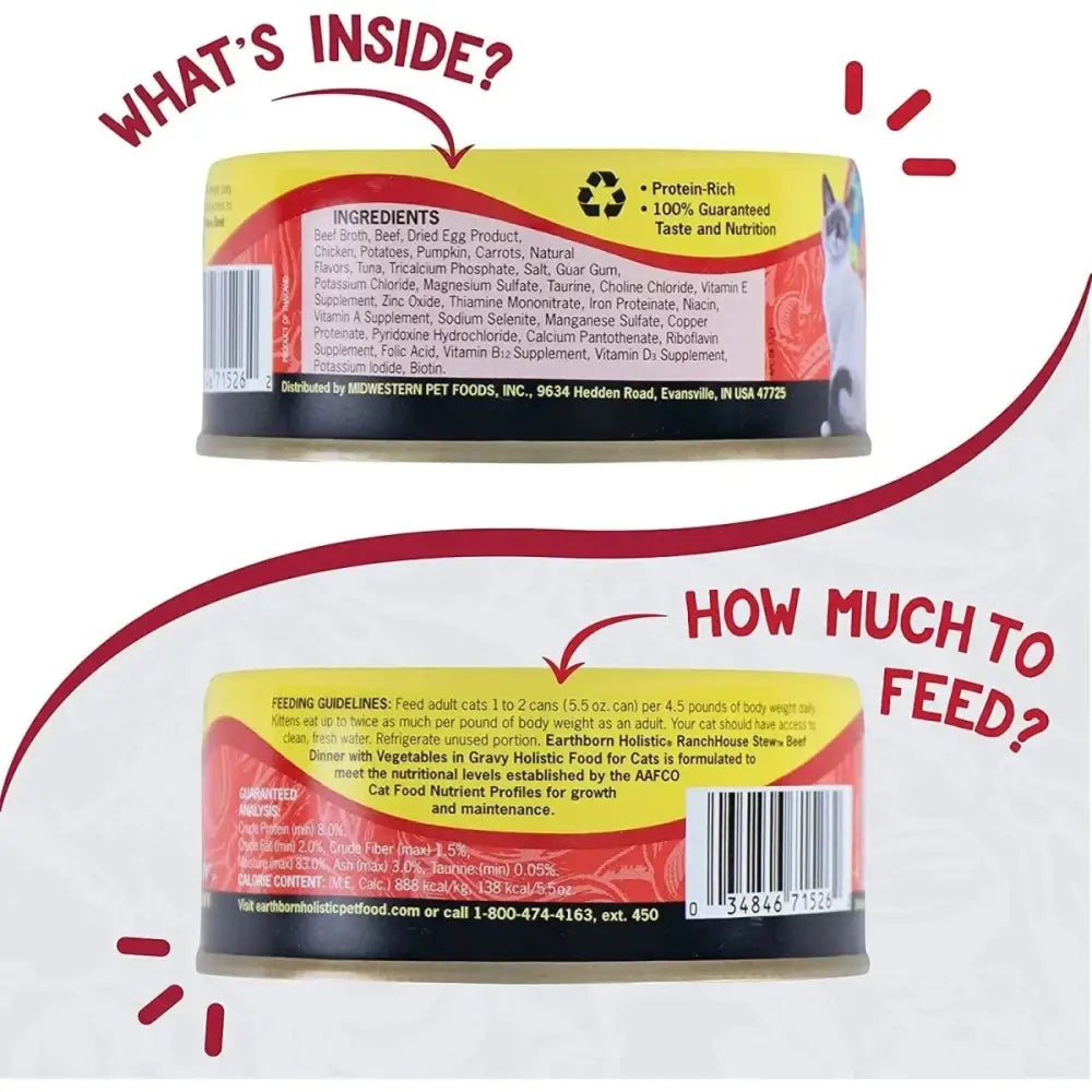 Earthborn Holistic Grain Free RanchHouse Stew Beef Wet Cat Food 24ea/5.5 oz - Talis Us