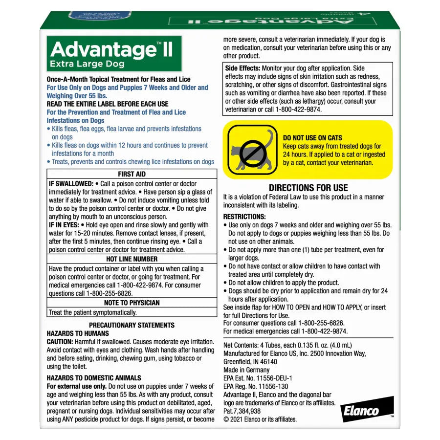 Advantage II flea treatment for dogs, extra large size, effective topical solution for flea and tick control