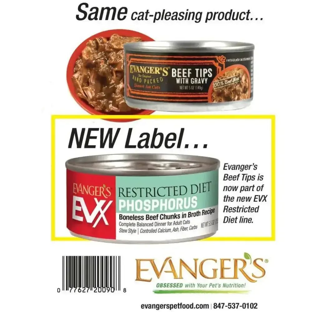 Evanger's EVx Restricted Diet Low Phosphorus Wet Cat Food Boneless Beef Chunks in Broth 24ea/5.5 oz - Talis Us
