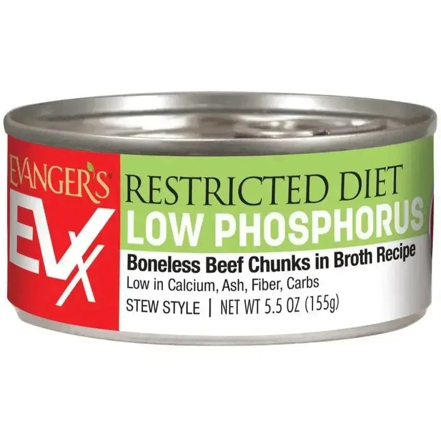 Evanger's EVx Restricted Diet Low Phosphorus Wet Cat Food Boneless Beef Chunks in Broth 24ea/5.5 oz - Talis Us