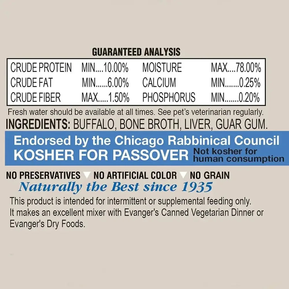 Evanger's Grain-Free Buffalo Canned Dog & Cat Food 24ea/6 oz Evanger's