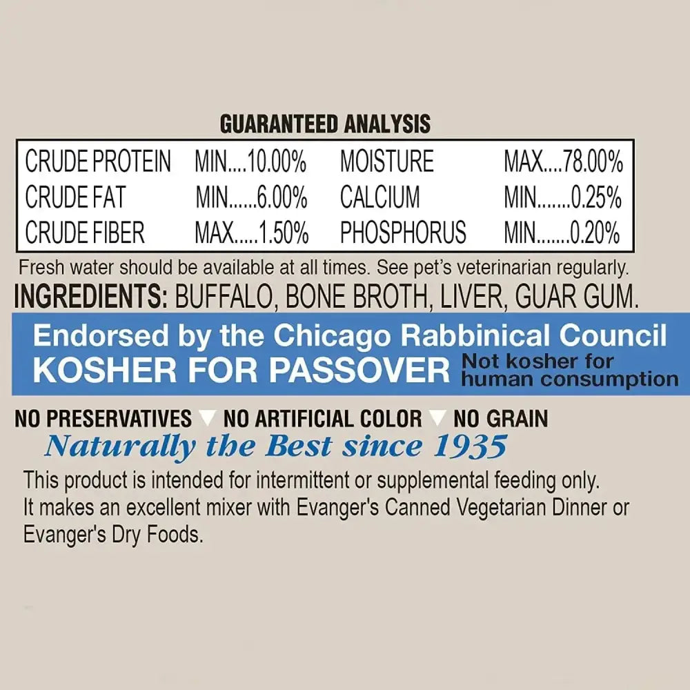 Evanger's Grain-Free Buffalo Canned Dog & Cat Food 24ea/6 oz Evanger's