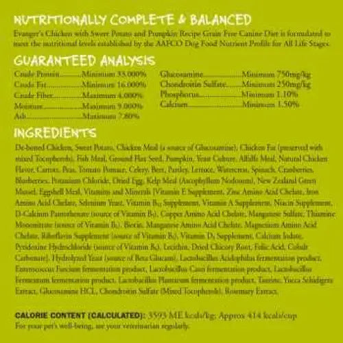 Evanger's Grain Free Chicken, Sweet Potato & Pumpkin Dry Dog Food - Talis Us