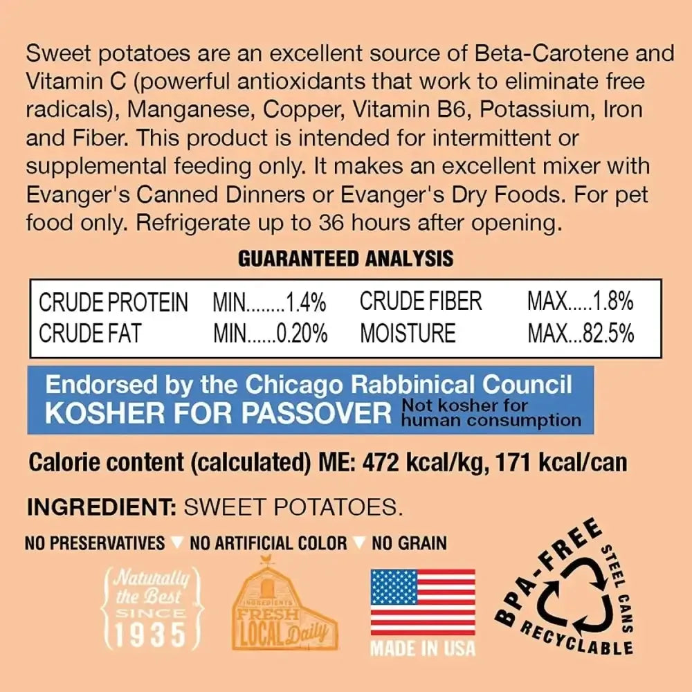 Evanger's Grain-Free Sweet Potato Canned Dog & Cat Food 12ea/12.8 oz Evanger's