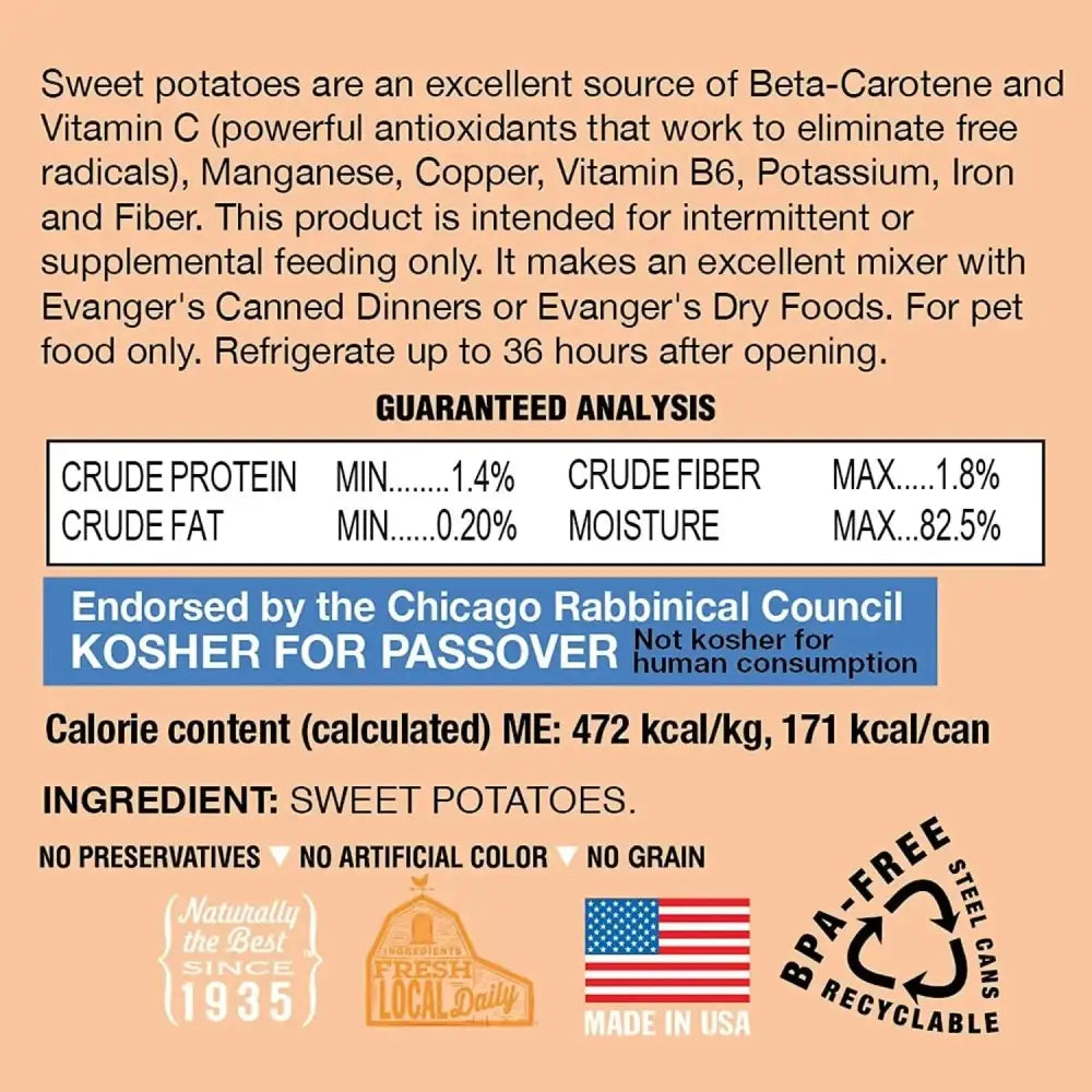 Evanger's Grain-Free Sweet Potato Canned Dog & Cat Food 12ea/12.8 oz Evanger's