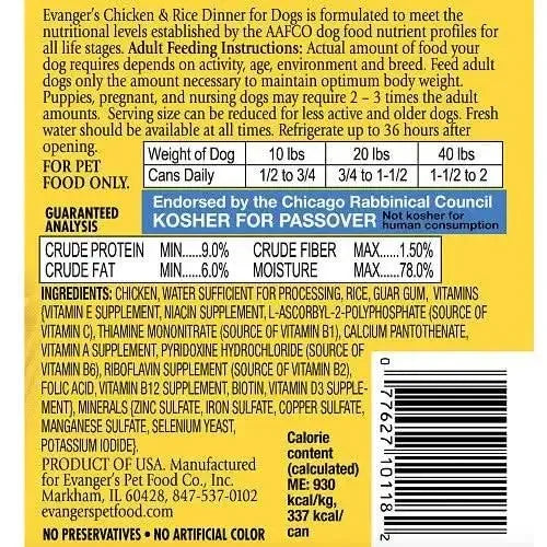 Evanger's Heritage Classic Chicken & Rice Dinner Canned Dog Food 12ea/12.8 oz Evanger's