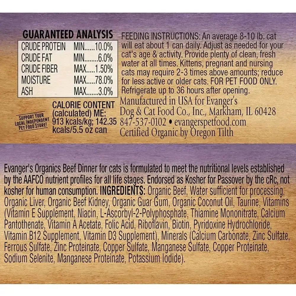 Evanger's Organics Beef Dinner Grain - Free Canned Cat Food - Talis Us