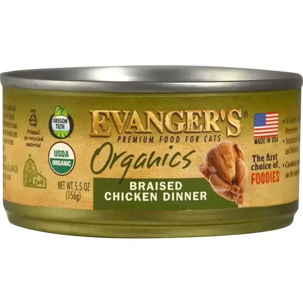 Evanger's Organics Braised Chicken Dinner Canned Cat Food 24/5.5oz - Talis Us