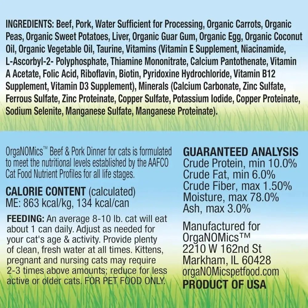 Evanger's OrgaNOMics Beef & Pork Dinner Grain - Free Pate Wet Cat Food 24/5.5oz - Talis Us