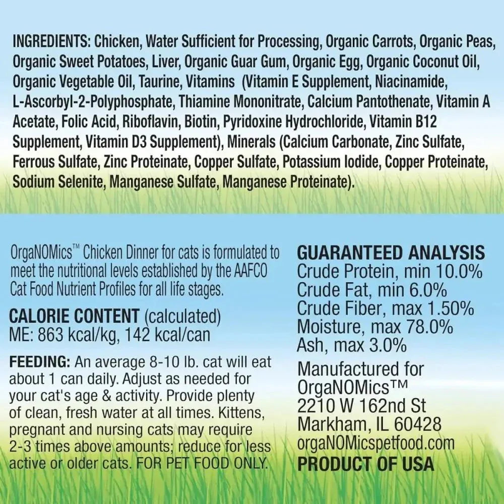 Evanger's OrgaNOMics Chicken Dinner Grain - Free Pate Wet Cat Food 24/5.5oz - Talis Us