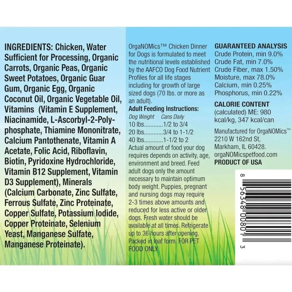 Evanger's OrgaNOMics Chicken Dinner Grain - Free Pate Wet Dog Food 12/12.5oz - Talis Us