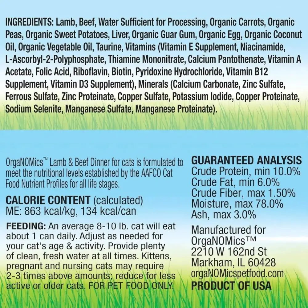 Evanger's OrgaNOMics Lamb & Beef Dinner Grain - Free Pate Wet Cat Food 24/5.5oz - Talis Us