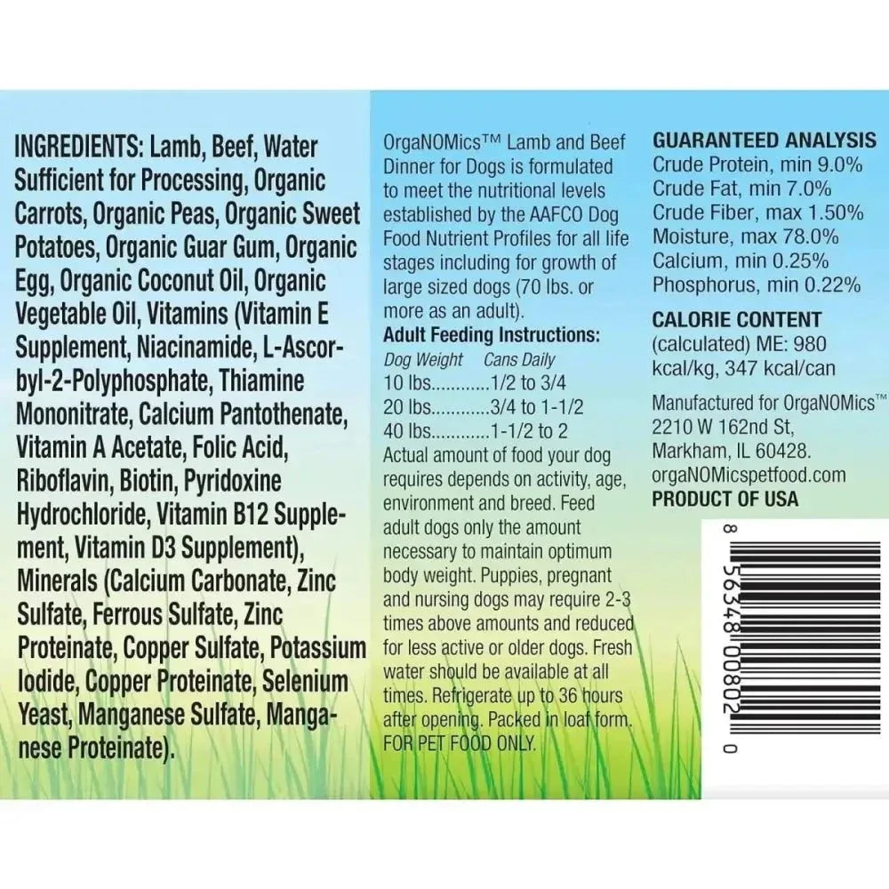 Evanger's OrgaNOMics Lamb & Beef Dinner Grain - Free Pate Wet Dog Food 12/12.5oz - Talis Us