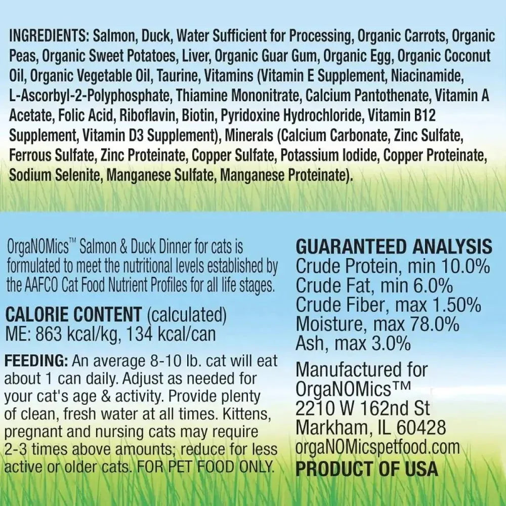 Evanger's OrgaNOMics Salmon & Duck Dinner Grain - Free Pate Wet Cat Food 24/5.5oz - Talis Us